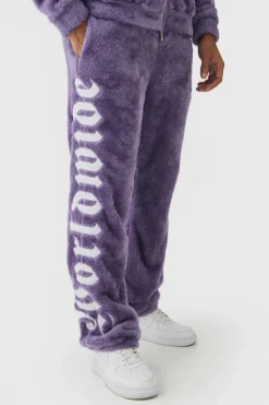 Flash Sale boohooMAN Regular Fit Worldwide Large Applique Teddy Borg Joggers purple