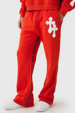 Clearance boohooMAN Regular Gusset Print Cross Jogger red