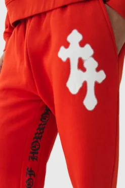 Clearance boohooMAN Regular Gusset Print Cross Jogger red