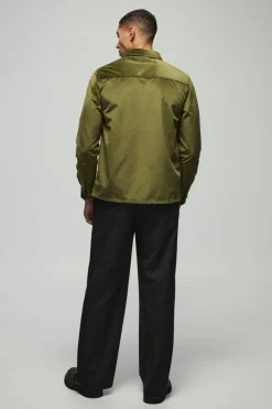 Online boohooMAN Regular Long Sleeve Velour Shirt khaki