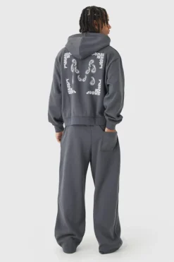 Discount boohooMAN Regular Paisley Back Print Zip Through Tracksuit charcoal