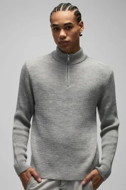 Best boohooMAN Regular Ribbed Stand Up Collar Knitted Jumper grey