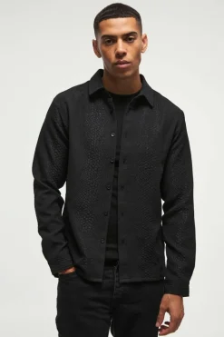 Hot boohooMAN Regular Snake Jacquard Collared Shirt black