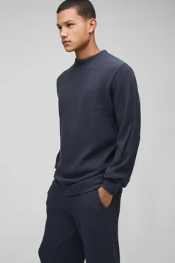 Sale boohooMAN Regular Stitch Interest Knitted Sweat Tracksuit charcoal