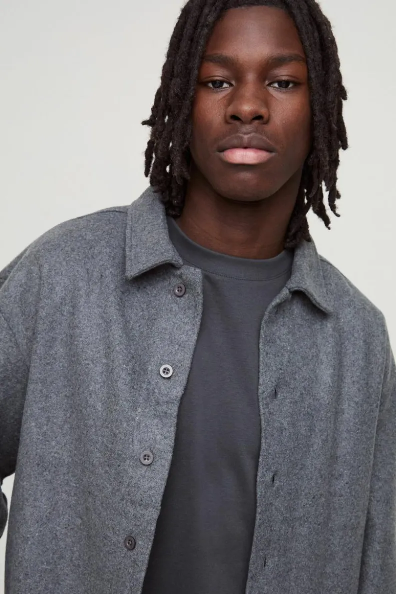 Store boohooMAN Regular Wool Look Overshirt dark grey