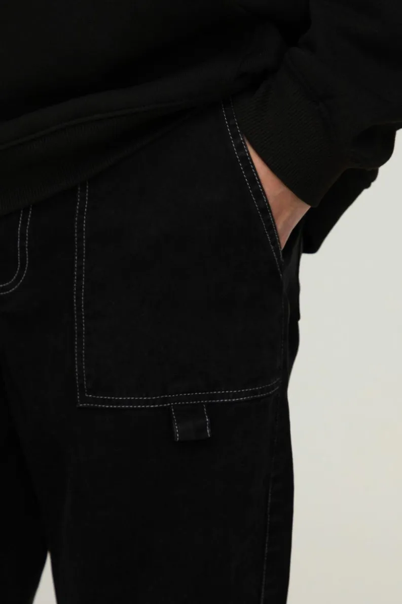 Best Sale boohooMAN Relaxed Acid Wash Twill Cargo Trousers black