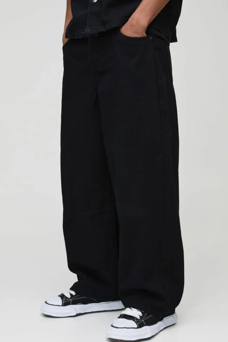 Hot boohooMAN Relaxed Barrel Fit Rigid Washed Jeans black