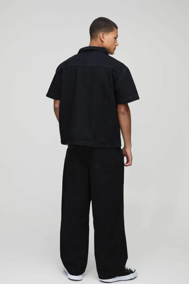 Hot boohooMAN Relaxed Barrel Fit Rigid Washed Jeans black