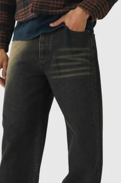 Best Sale boohooMAN Relaxed Spray Wash Turn Up Hem Jeans brown