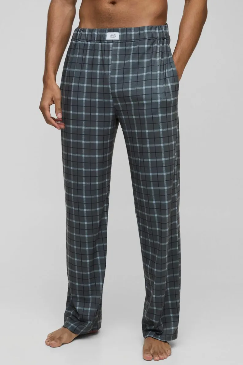 Discount boohooMAN Relaxed Check Lounge Bottoms black