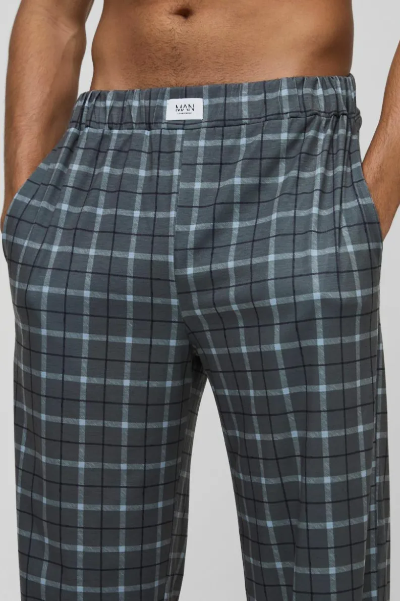 Discount boohooMAN Relaxed Check Lounge Bottoms black