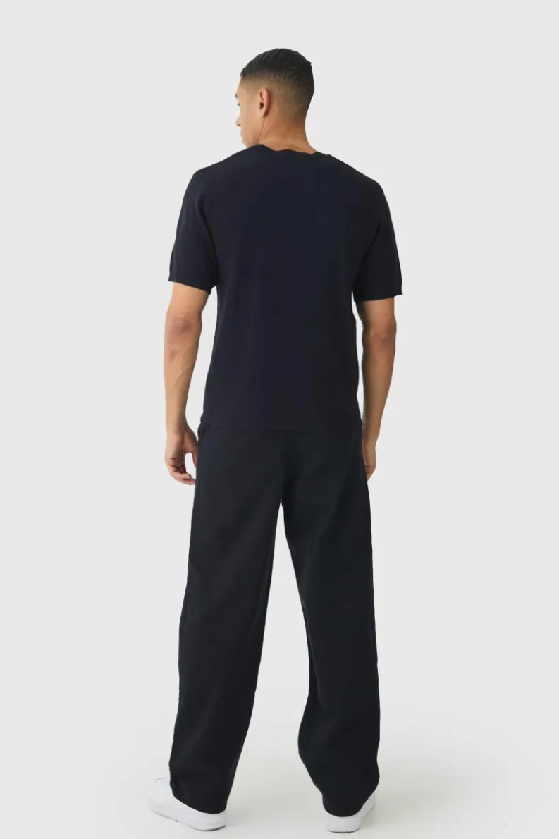 New boohooMAN Relaxed Chinos With Drawcords In black