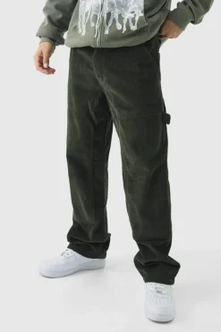 Clearance boohooMAN Relaxed Corduroy Carpenter Trousers dark green