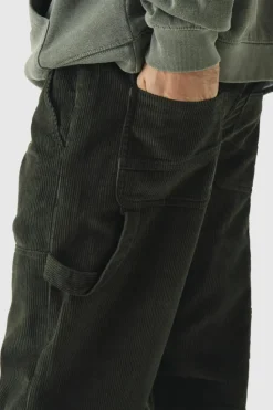 Clearance boohooMAN Relaxed Corduroy Carpenter Trousers dark green