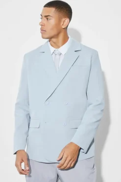 Discount boohooMAN Relaxed Double Breasted Suit Jacket dusty blue