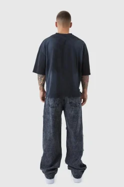 Outlet boohooMAN Relaxed Fit Acid Wash Ripped Frayed Jeans black