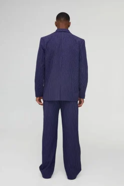 Fashion boohoo Relaxed Fit Asymmetrical Pinstripe Suit navy