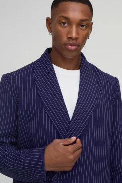 Fashion boohoo Relaxed Fit Asymmetrical Pinstripe Suit navy
