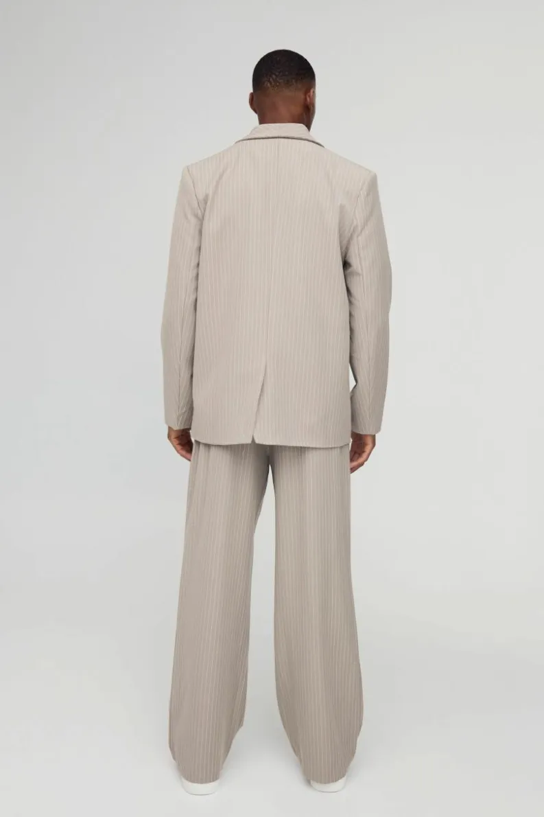 Discount boohoo Relaxed Fit Asymmetrical Pinstripe Suit stone