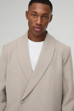 Discount boohoo Relaxed Fit Asymmetrical Pinstripe Suit stone