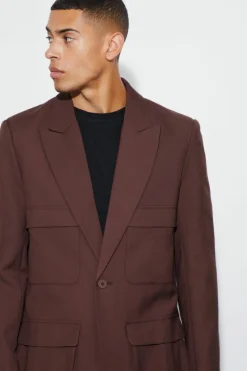 Clearance boohooMAN Relaxed Fit Cargo Blazer chocolate
