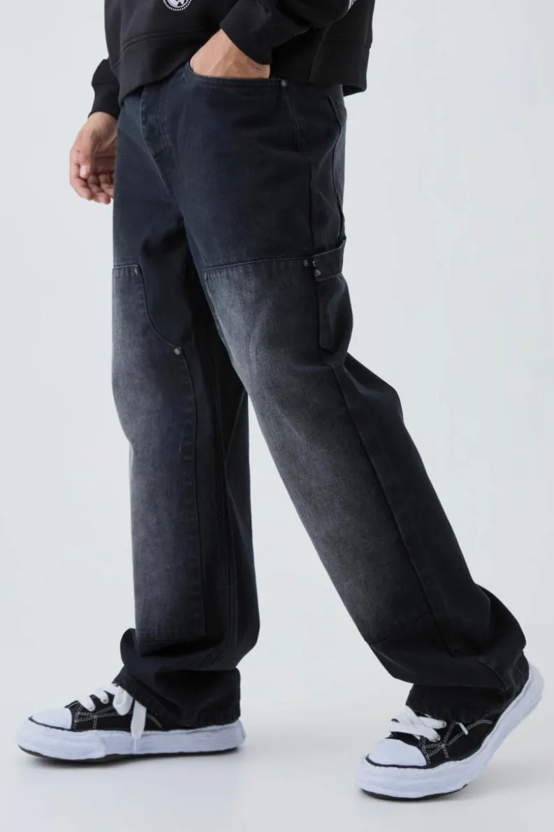 Sale boohooMAN Relaxed Fit Carpenter Jeans washed black