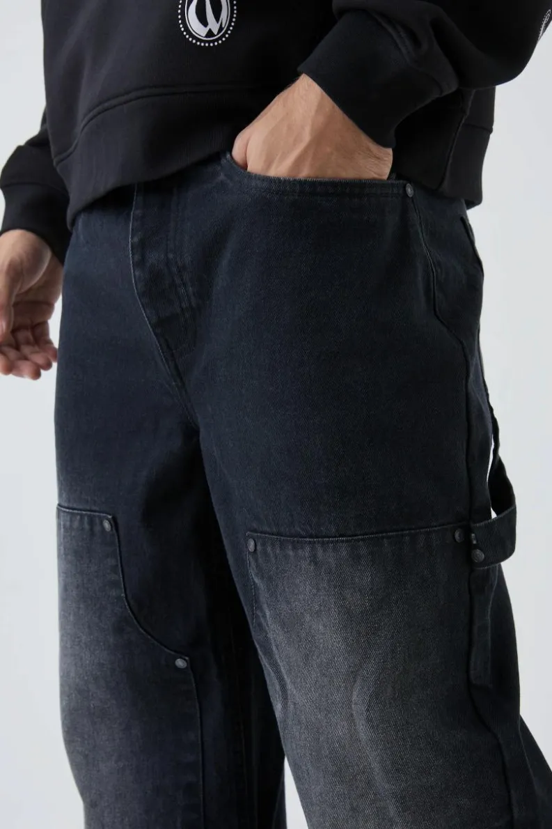 Sale boohooMAN Relaxed Fit Carpenter Jeans washed black