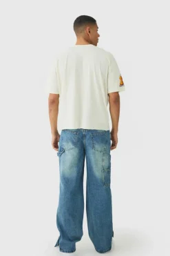 Outlet boohooMAN Relaxed Fit Carpenter Jeans With Split Hem blue