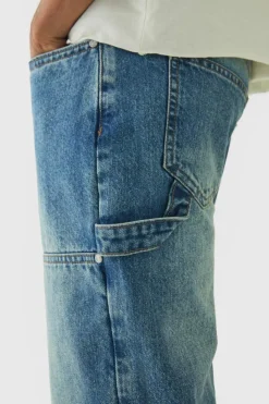 Outlet boohooMAN Relaxed Fit Carpenter Jeans With Split Hem blue