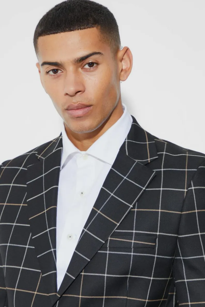 New boohoo Relaxed Fit Check Suit black
