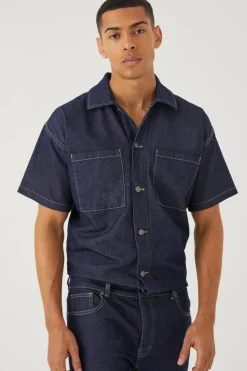 Cheap boohooMAN Relaxed Fit Denim Jumpsuit indigo