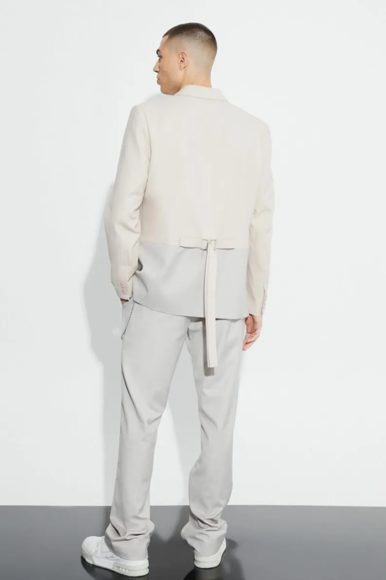 Shop boohoo Relaxed Fit Double Breasted Colour Block Suit ecru
