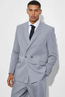 Store boohooMAN Relaxed Fit Double Breasted Suit Jacket grey