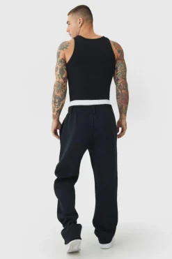 New boohooMAN Relaxed Fit Double Waistband Jogger black