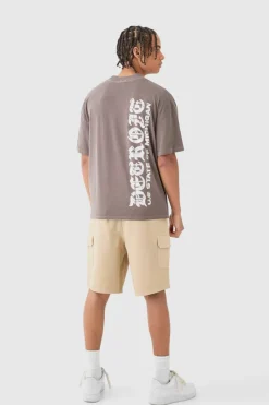 Store boohooMAN Relaxed Fit Elasticated Waist Cargo Shorts stone