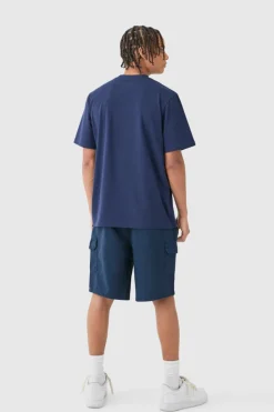 Cheap boohooMAN Relaxed Fit Elasticated Waist Cargo Shorts navy
