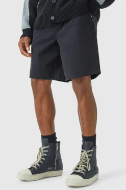 Best boohooMAN Relaxed Fit Elasticated Waist Chino Shorts in black
