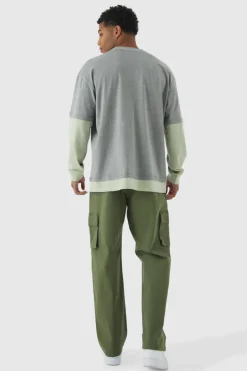 Hot boohooMAN Relaxed Fit Fixed Waist Woven Tab Cargo Trousers khaki