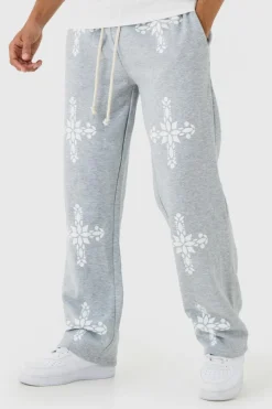 Flash Sale boohooMAN Relaxed Fit Gothic Cross Print Jogger grey marl