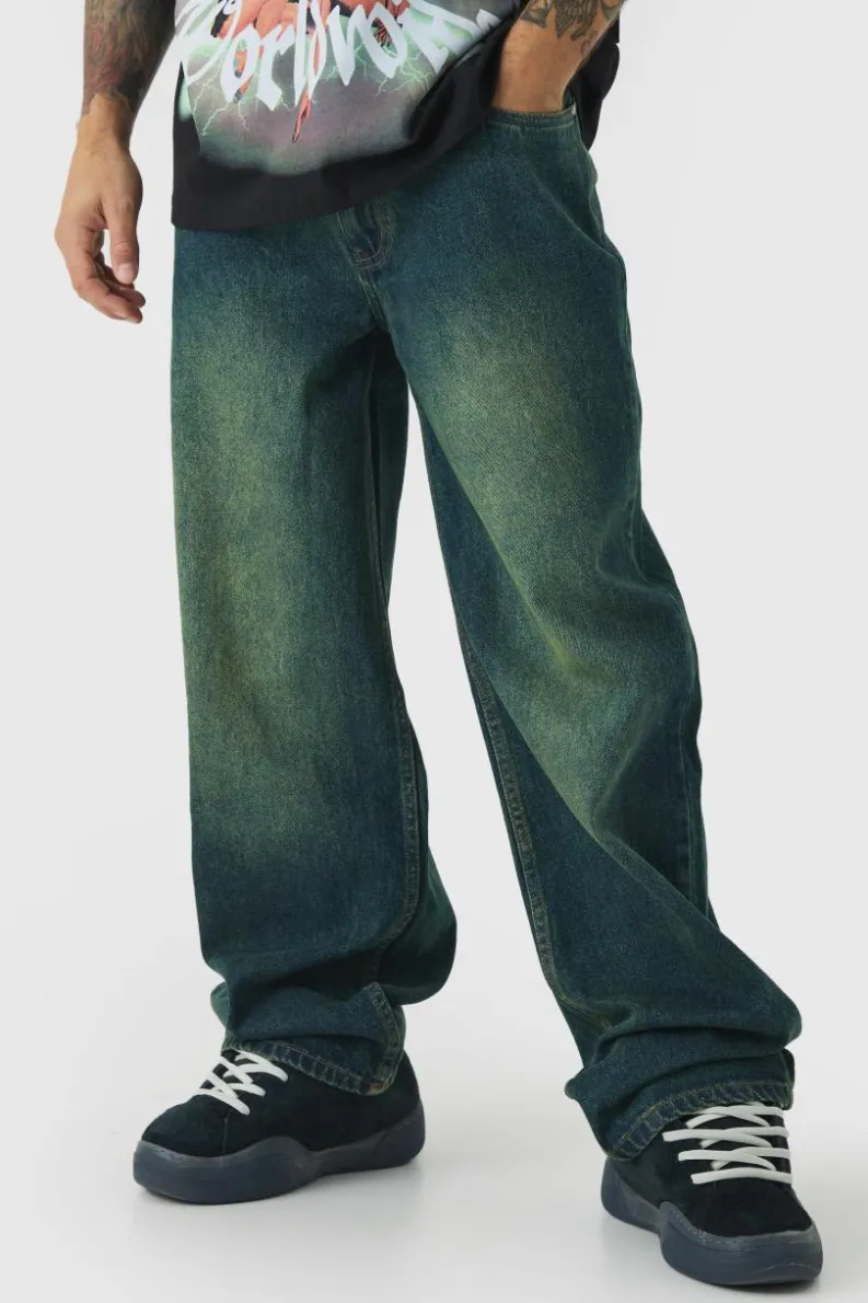 Flash Sale boohooMAN Relaxed Fit Green Tinted Jeans dark green
