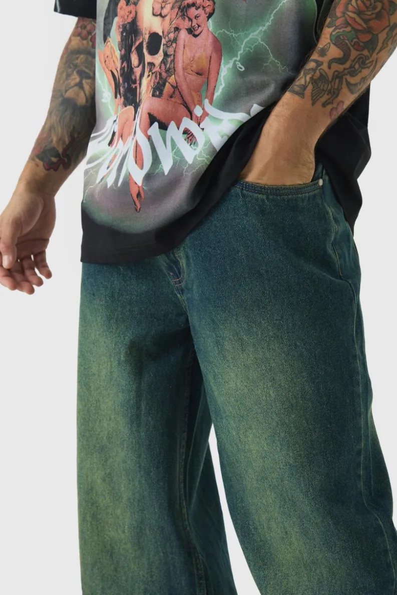 Flash Sale boohooMAN Relaxed Fit Green Tinted Jeans dark green