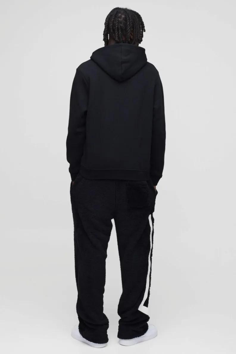 Discount boohooMAN Relaxed Fit Homme Embroidered Teddy Borg Joggers black