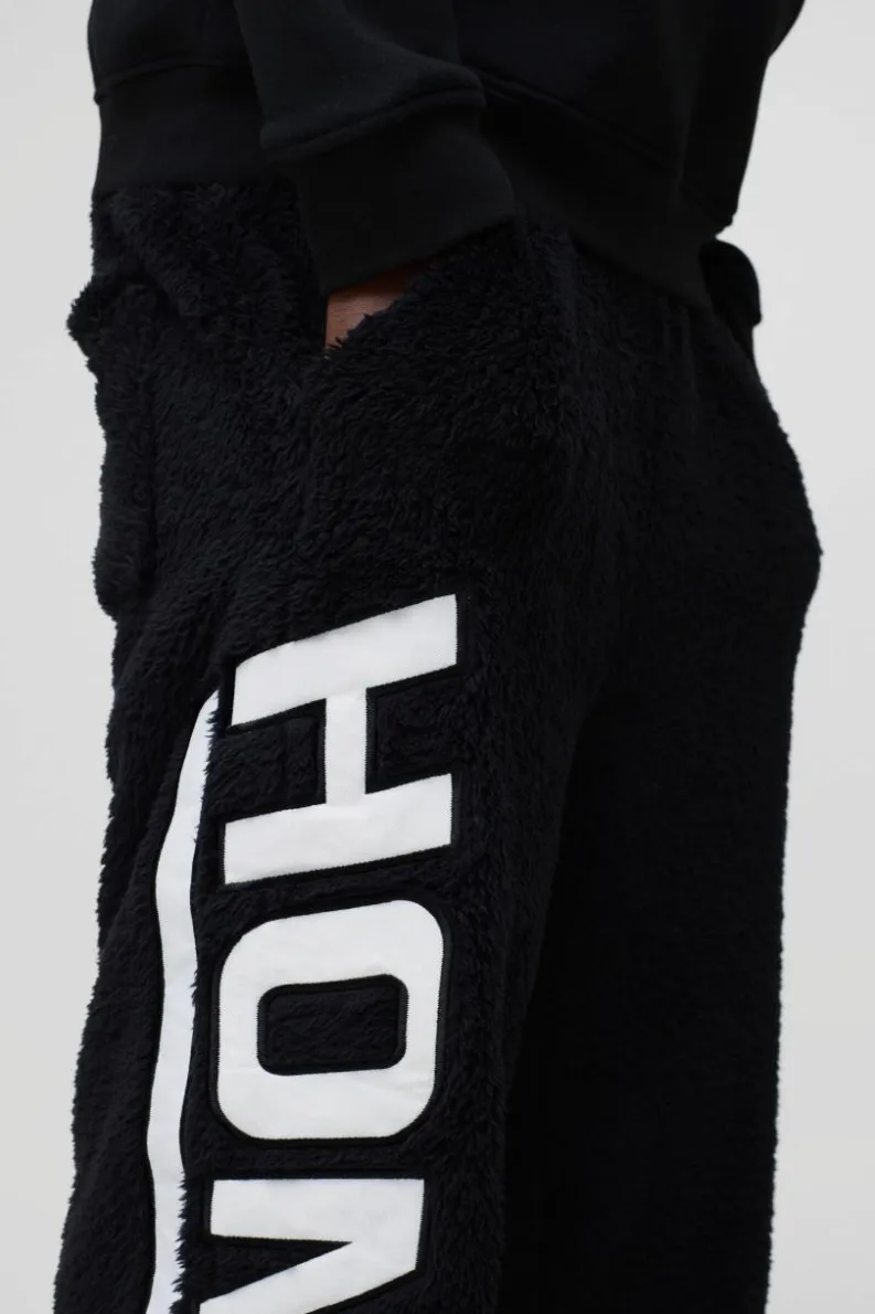 Discount boohooMAN Relaxed Fit Homme Embroidered Teddy Borg Joggers black