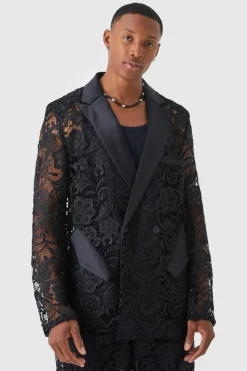 Cheap boohoo Relaxed Fit Lace Suit black
