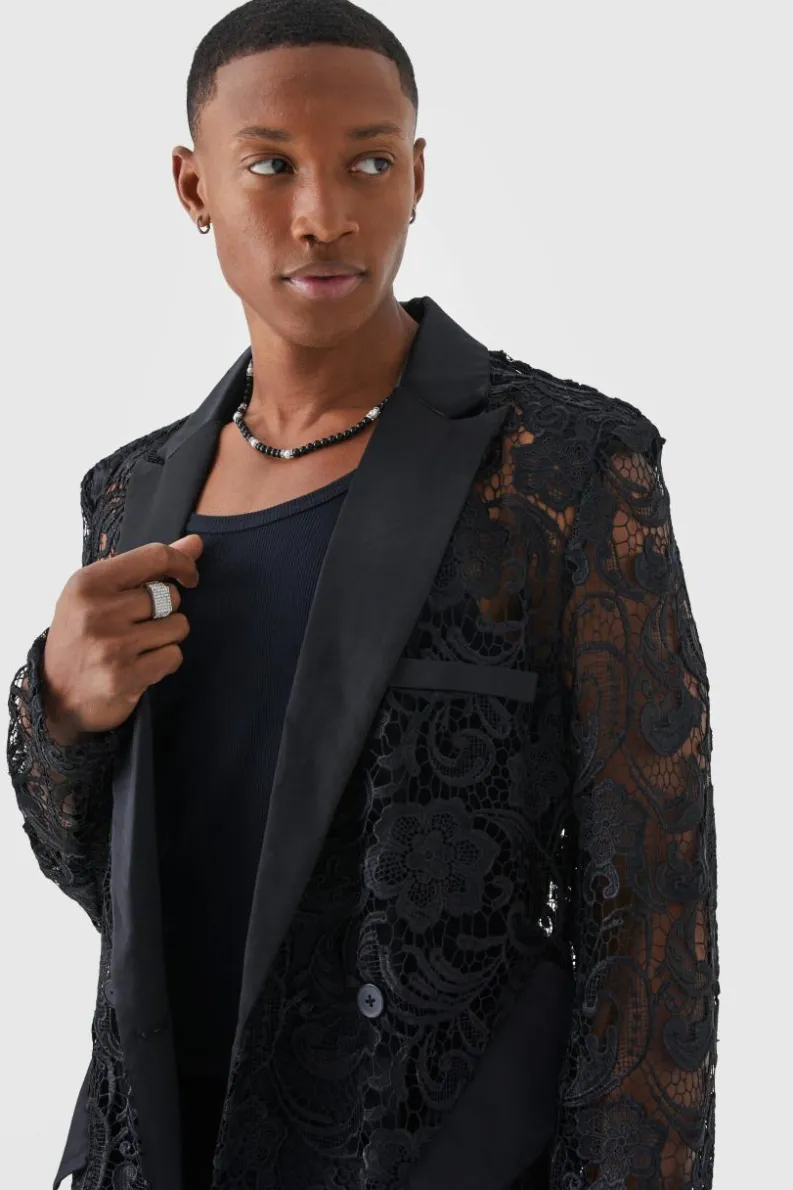 Cheap boohoo Relaxed Fit Lace Suit black