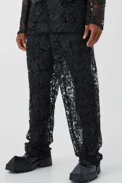 Discount boohooMAN Relaxed Fit Lace Suit Trouser black