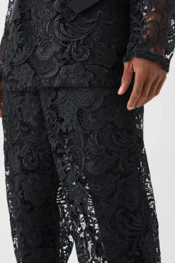 Discount boohooMAN Relaxed Fit Lace Suit Trouser black