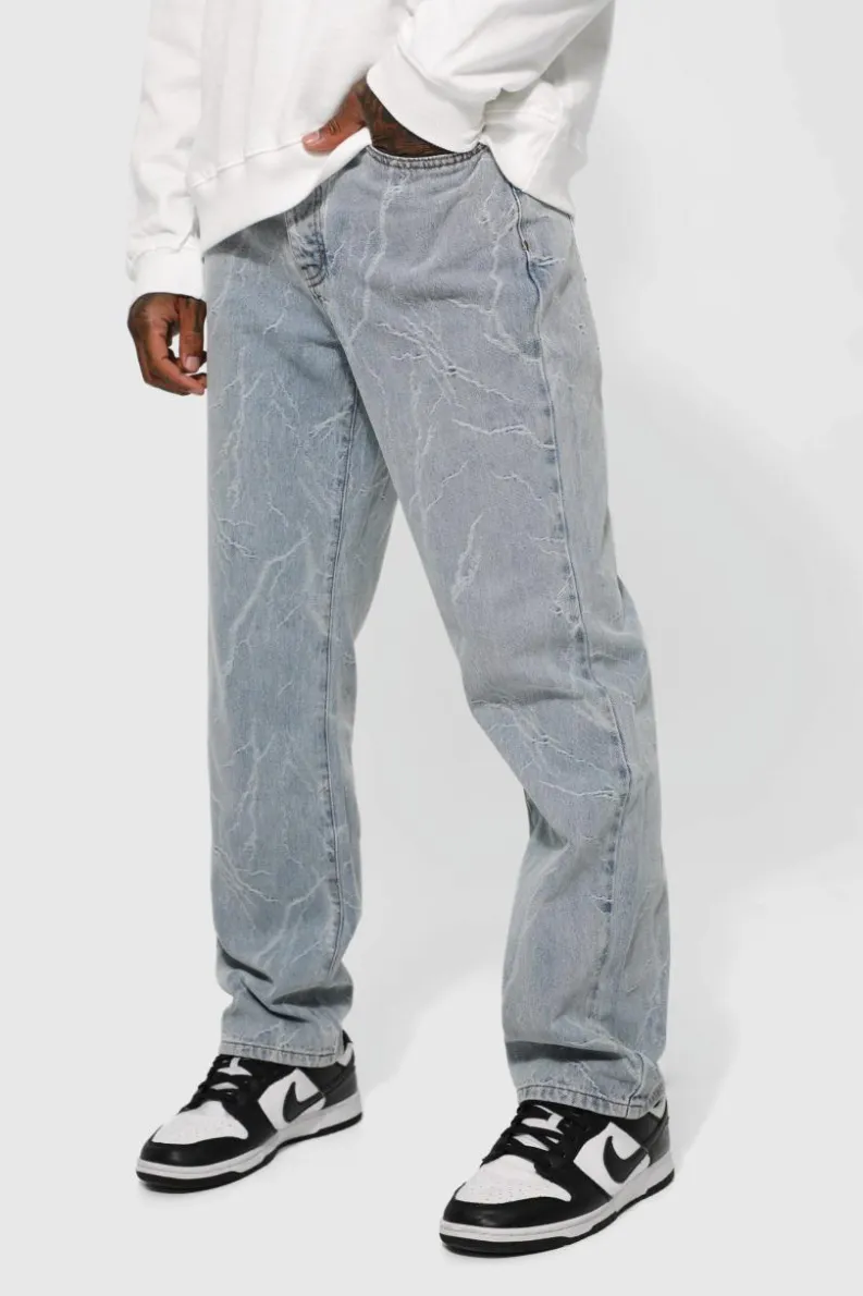 Cheap boohooMAN Relaxed Fit Lightning Jacquard Jeans ice blue