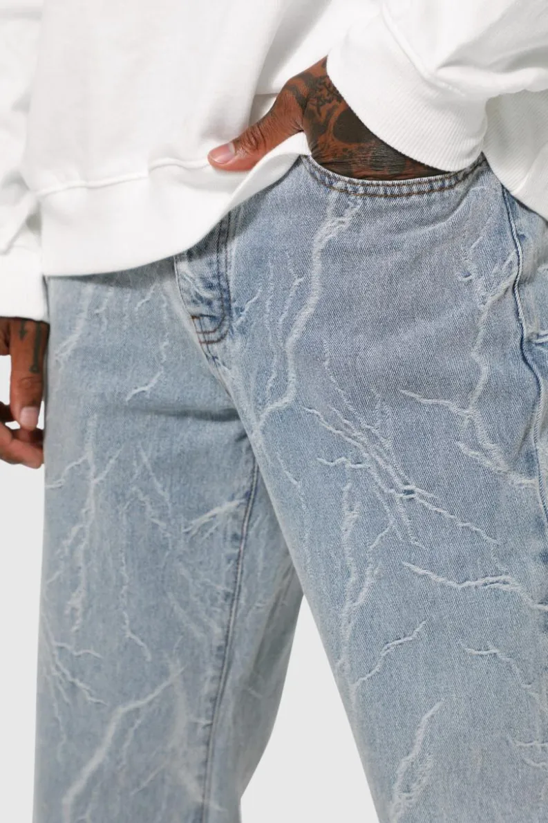 Cheap boohooMAN Relaxed Fit Lightning Jacquard Jeans ice blue