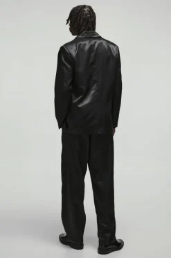 Sale boohoo Relaxed Fit Liquid Metallic Wrap Belted Blazer & Trouser Suit black